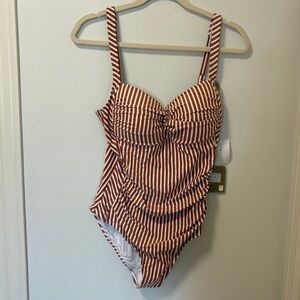 NWT Nip Tuck swimsuit stripes white brown size 10 sand beach vacation summer